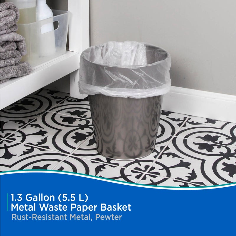 Kenney KN80003 Storage Made Simple 1.3 Gallon (5.5 Liter) Small Open Top Rust-Resistant Metal Waste Basket/Trash Can/Garbage Can for Bathroom, Bedroom, Home Office, Laundry Room, or Dorms, Pewter - Image 3